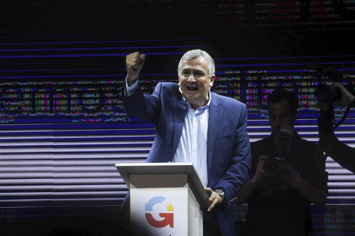 Jujuy governor Gerardo Morales at his campaign launch event. Source: Télam.