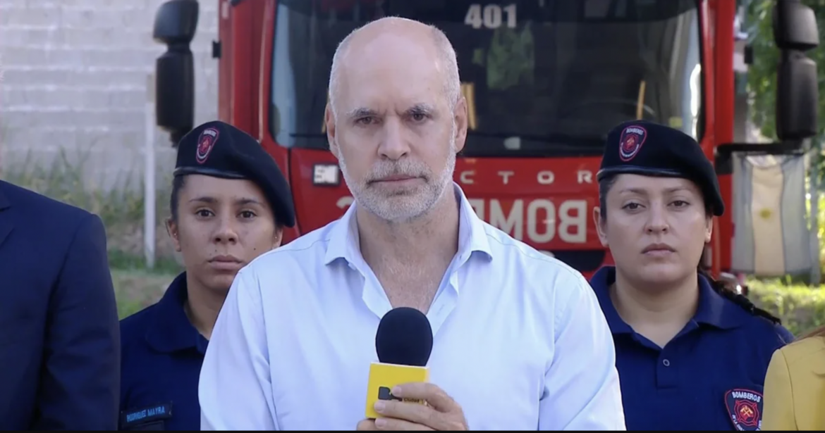 Horacio Rodríguez Larreta during a speech thanking firefighters. Source: BA City Government