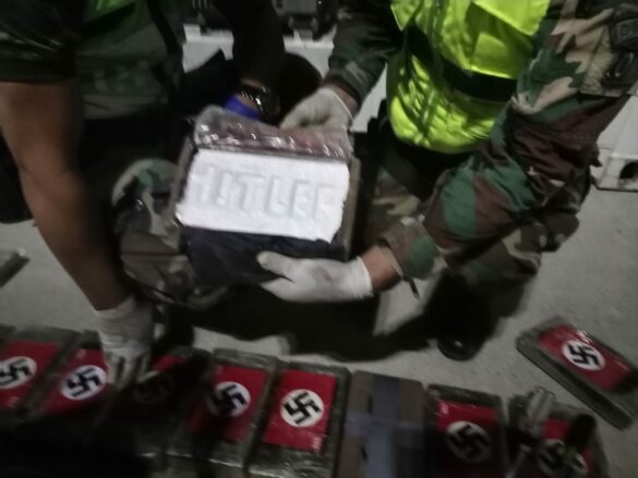 Peru police seize cocaine marked with Nazi swastikas headed for Belgium. Credit: Twitter Peruvian Police
