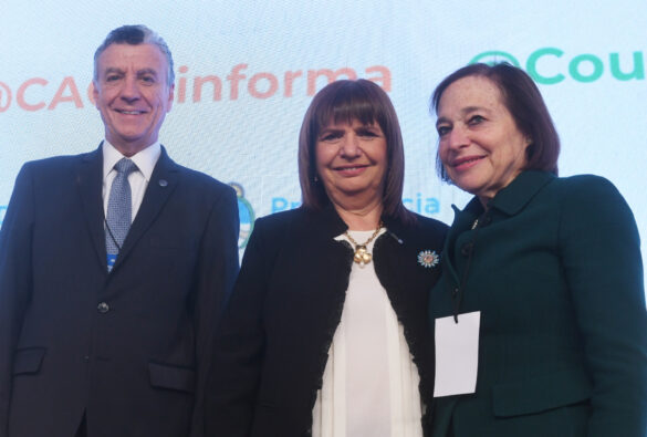 Patricia Bullrich speaks at the Council of the Americas conference in Buenos Aires on Thursday, 8 August. Image: Télam