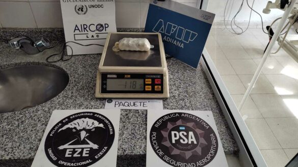 Cocaine capsules inside a condom seized on Friday. Photo: Aduana Argentina