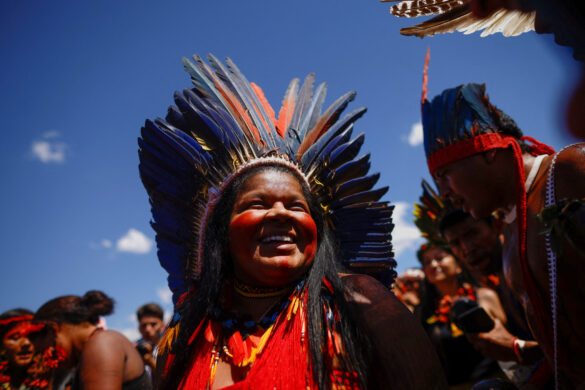 Minister of Indigenous Peoples Sonia Guajajara attends a ritual dance during the third March of Indigenous Women, in defence of women's rights, local indigenous people and the environment in Brasilia, Brazil September 13, 2023. REUTERS/Adriano Machado