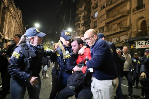 Santiago Adano arrested during protetss against Argentina President Javier Milei's Ley Bases debate, June 12 2024. Credit: Mariano Fuchila