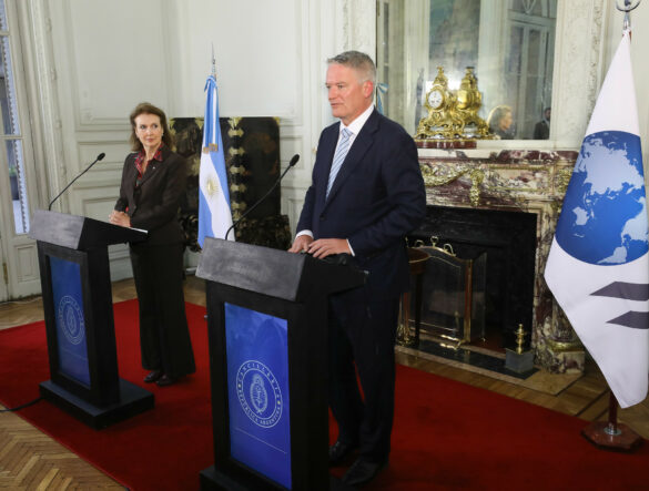 Argentina Foregin minister Diana Mondino and OECD Secretary General Mathias Cormann at Palacio San Martín, Buenos Aires, August 2024. Photo: Argentine foreign ministry