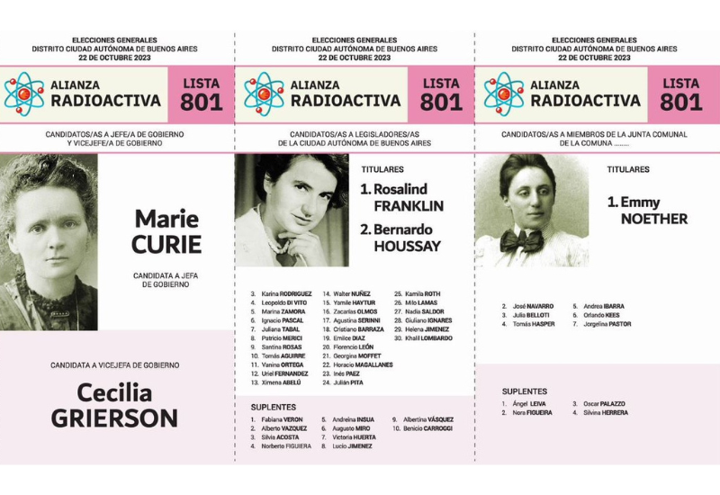 Mock ballot showing how voting ballots are organized in Argentina. 