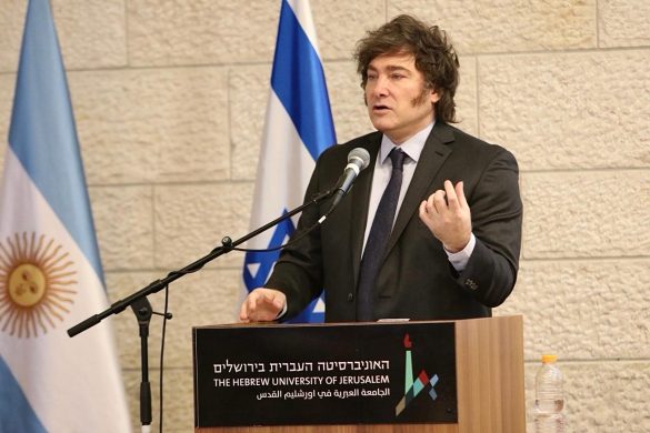 President Javier Milei speaking at the Hebrew University. Credit: Presidential Press Team