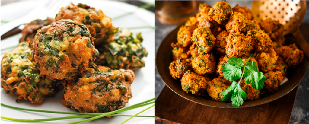 Buñuelos de acelga and methi ke pakode