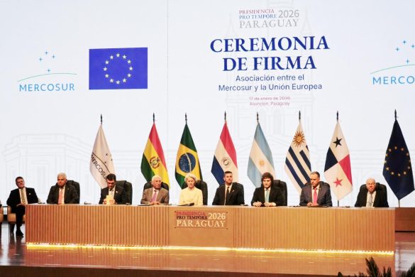 EU and Mercosur leaders at the ceremony for the signing of the association agreement between the two blocs in Asunción, Paraguay, January 2026. Photo: courtesy of Argentine presidency